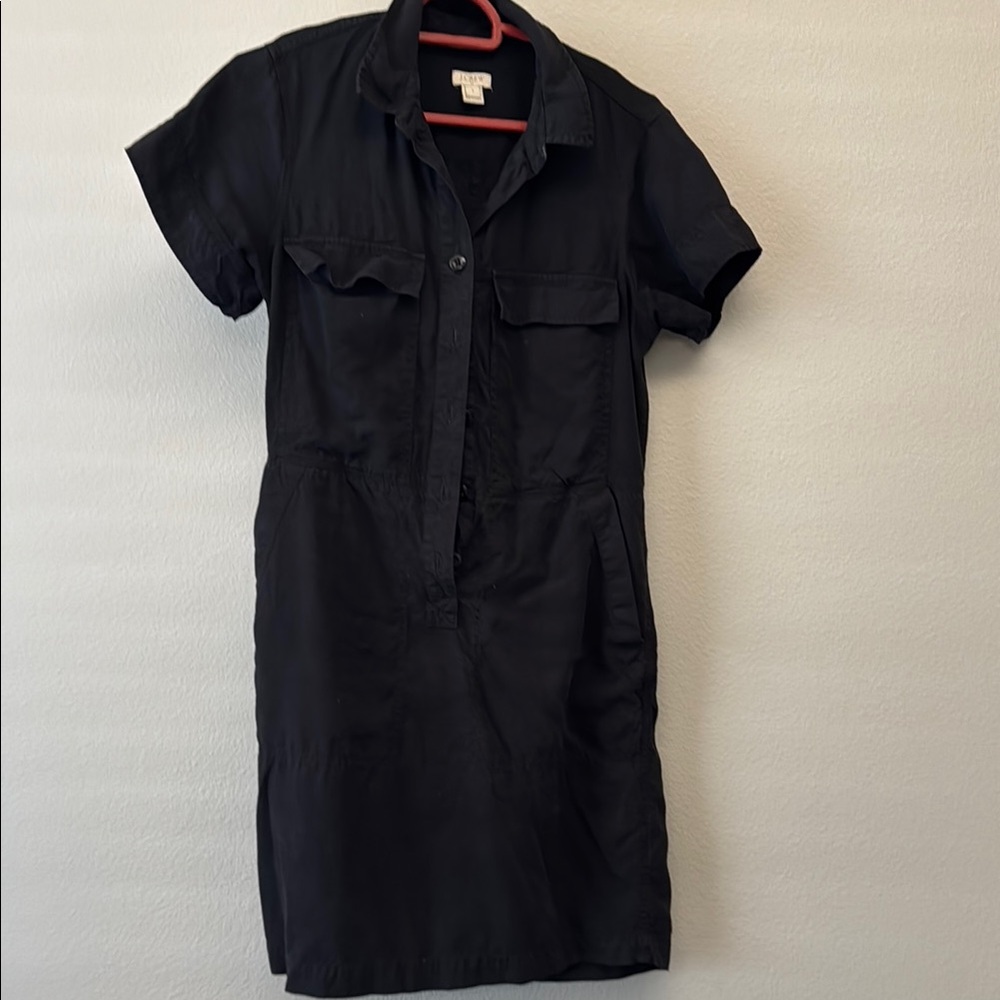Black Short Sleeve Button-Up Dress